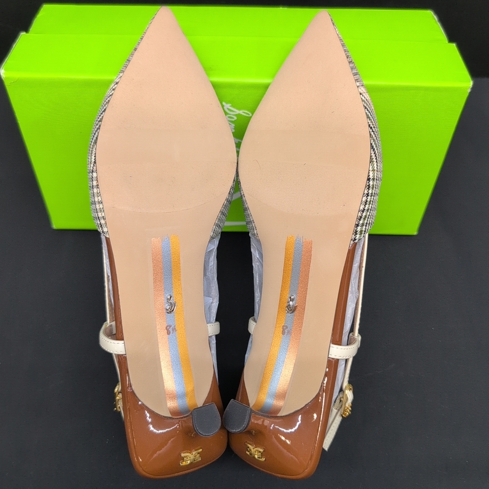 Sam Edelman Toni Slingback Pointed Toe Women's Kitten Heel Pump US 8.5 Oat Plaid - Picture 9 of 14